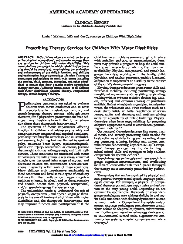 prescribing therapy services for children with motor disabilities 