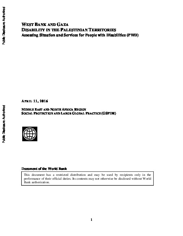Disability in the Palestinian Territories  : Assessing Situation and Services for People with Disabilities