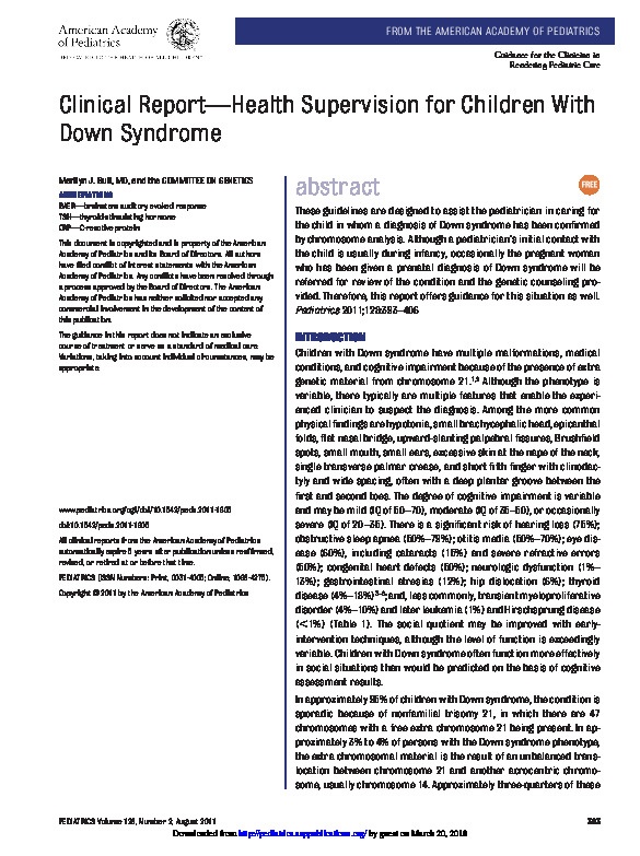 Clinical Report - Health Supervision for children with down syndrome 