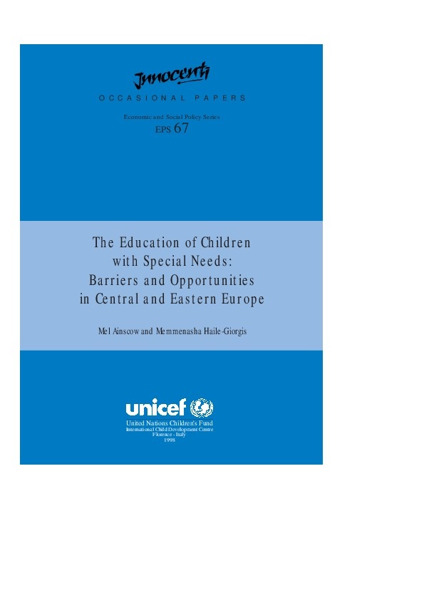 The Education of Children with Special Needs : Barriers and Opportunities in Central and Eastern Europe  