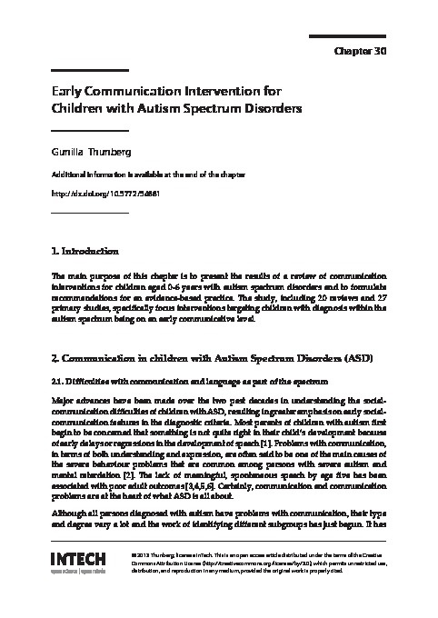 Early communication intervention for children with autism spectrum disorders  