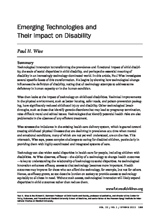 Emerging Technologies and their impact on disability