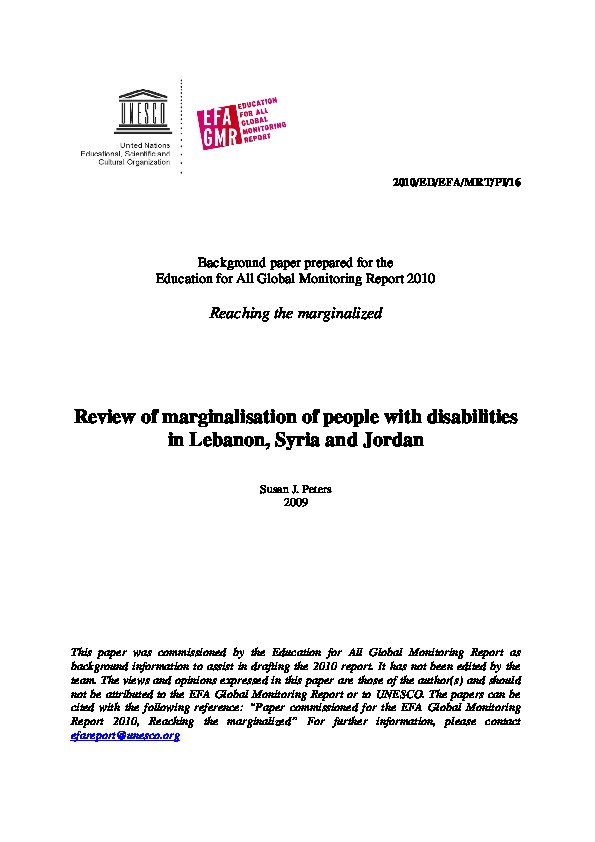 Review of marginalization of people with disabilities in Lebanon ,Syria and Jordan  