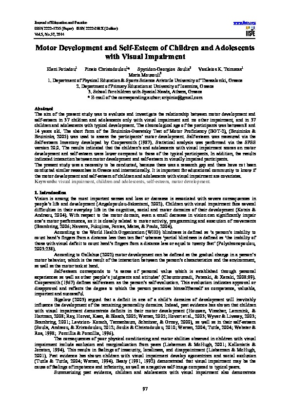 Motor Development and self -esteem of children and adolescents with visual impairment 