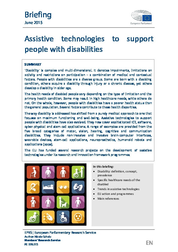Assistive technologies to support people with disabilities 