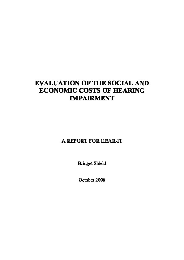 Evaluation of the social and economic costs of hearing impairment 