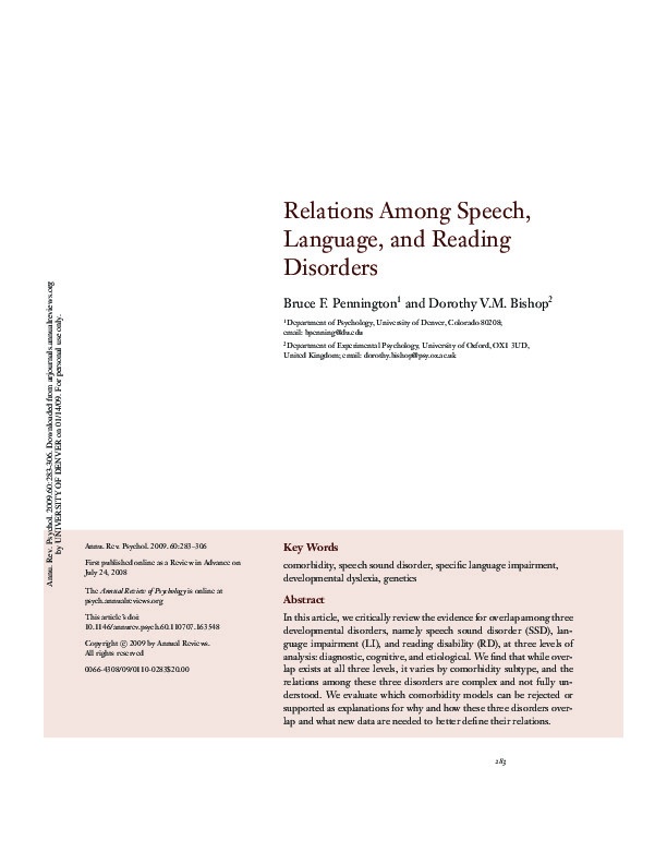 Relations Among Speech, Language and Reading Disorders 