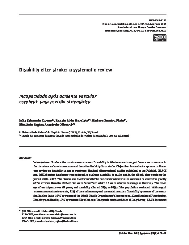 Disability after stroke: A Systematic Review 