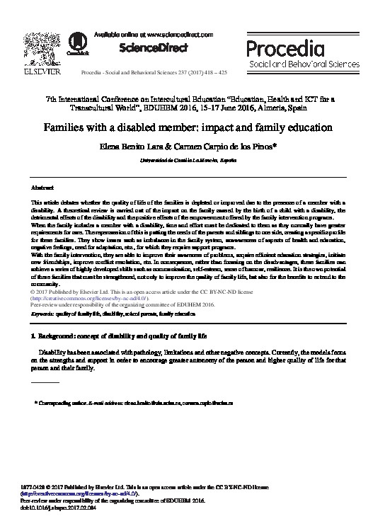 Families with disabled member: Impact and family education 