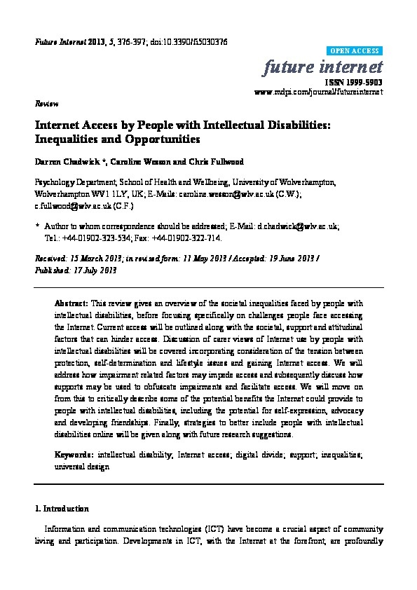 Internet Access by People with Disabilities: Inequalities and Opportunities 
