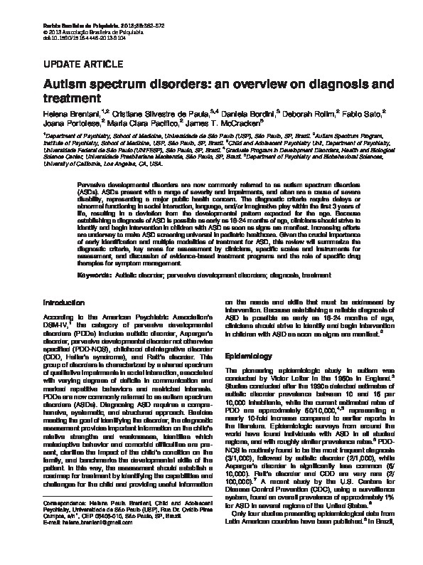 Autism spectrum disorder: an review on diagnosis and treatment  