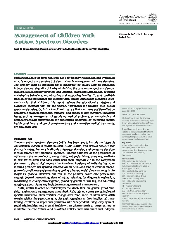Management of Children with Autism Spectrum Disorders 