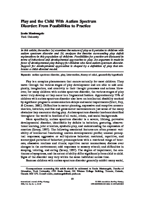 Play and The child with Autism Spectrum Disorder: From Possibilities to Practice 
