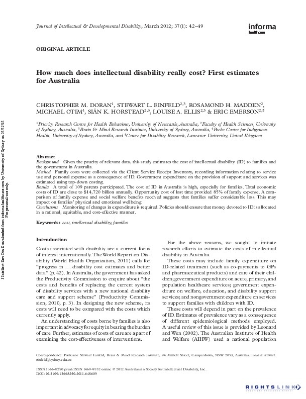How much does disability really cost ? First estimates for Australia 