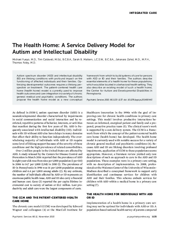 A Service Delivery Model for Autism and Intellectual Disability  