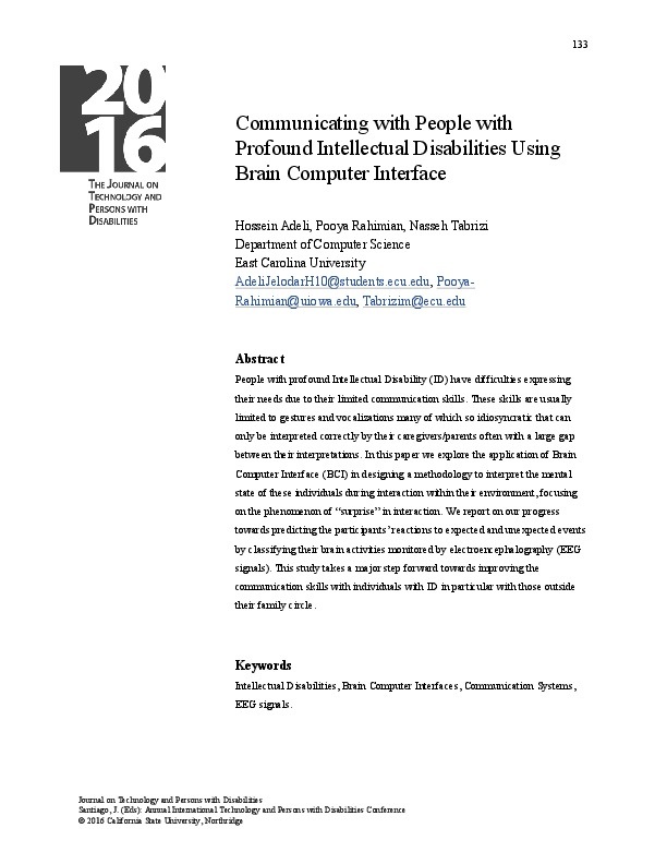 Communicating with People with Profound Intellectual Disabilities Using Brain Computer Interface 