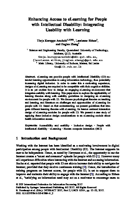 Enhancing Access to eLearning for people with intellectual disability: Integrating Usability with Learning 