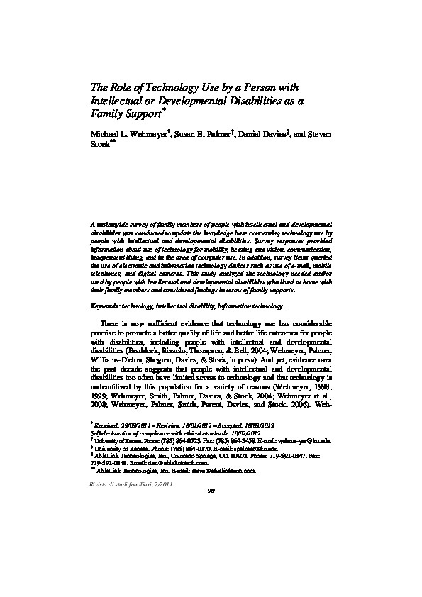 The Role of Technology Use by Persons with Intellectual or Developmental Disabilities as a Family Support 