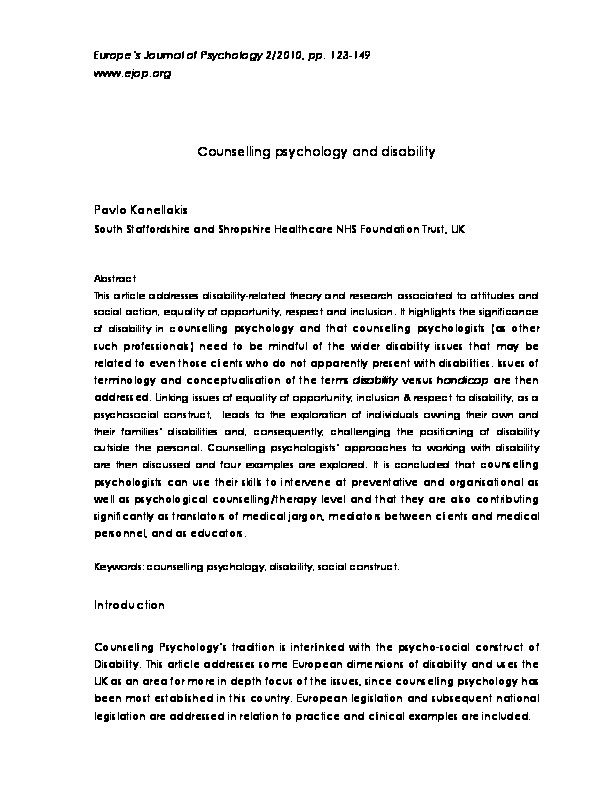 Counseling Psychology and Disability 