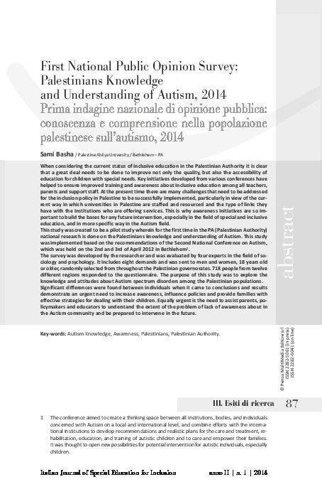 Palestinian Knowledge and Understanding of Autism 