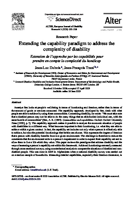 Extending the capability paradigm to address the complexity of Disability   