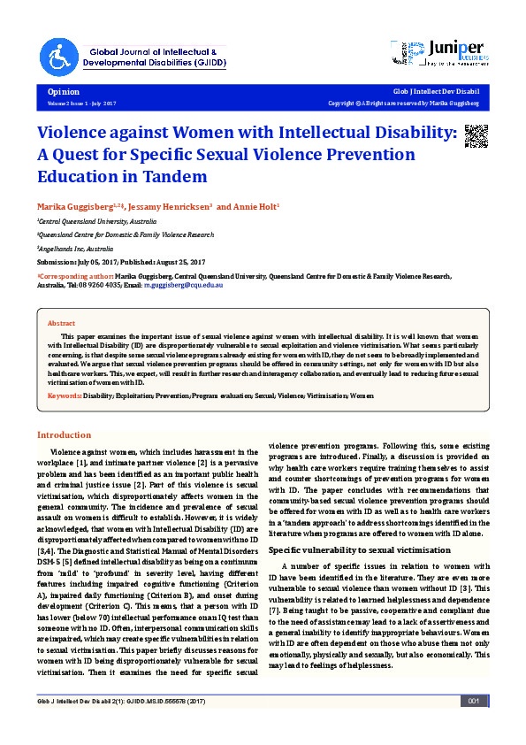 Violence against women with Disability: A Quest for Specific Sexual Violence Prevention Education in Tandem  