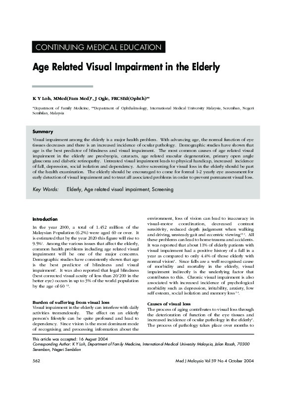 Age Related Visual Impairment in the Elderly 
