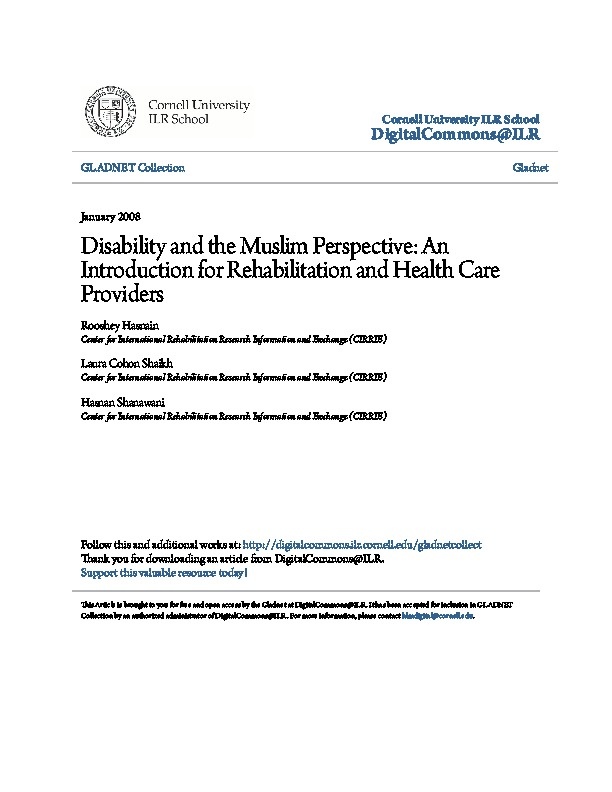 Disability and the Muslim Perspective: An Introduction for Rehabilitation and Health Care providers    