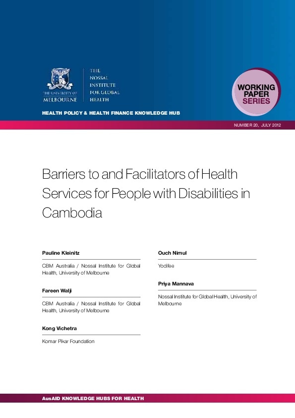 Barriers to and Facilitators of Health Services for People with Disabilities in Cambodia  