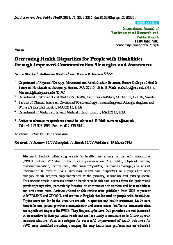 Decreasing Health Disparities for People with Disabilities through Improved Communication Strategies and Awareness