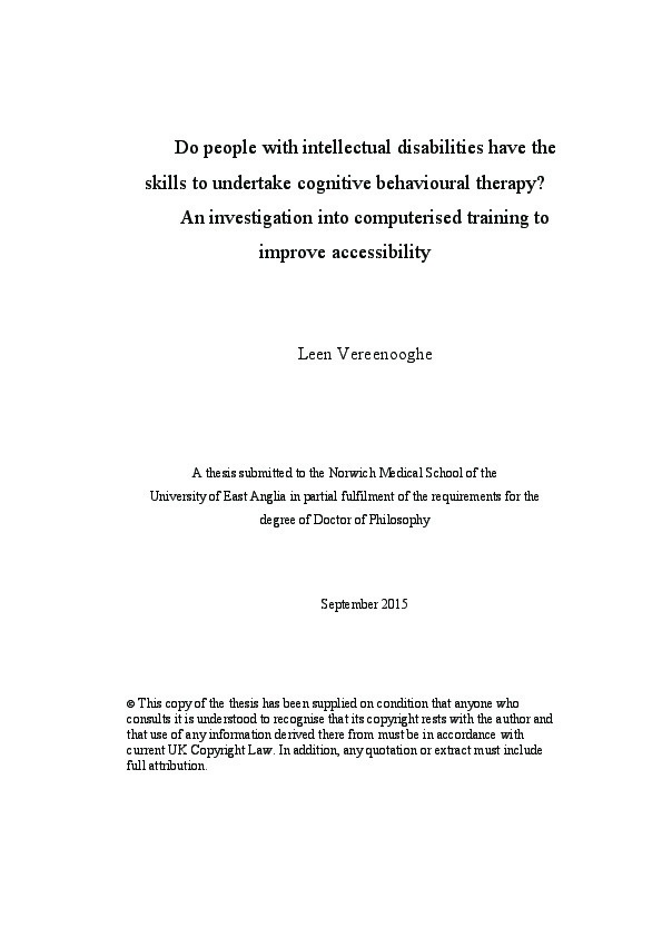 Do People with intellectual disabilities have the skills to undertake cognitive behavioral therapy?  An investigation into computerized training into improve accessibility  