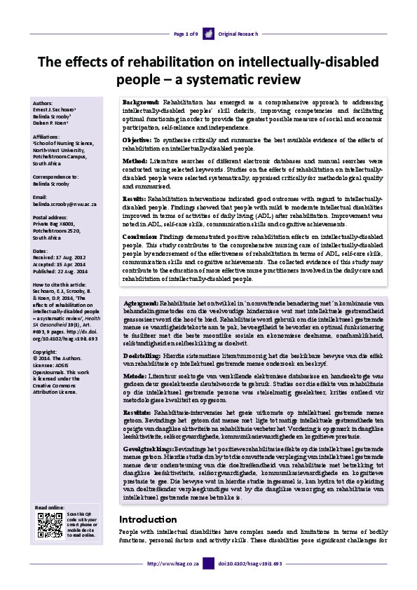 The Effect of Rehabilitation on intellectually - disabled people - a systematic review  