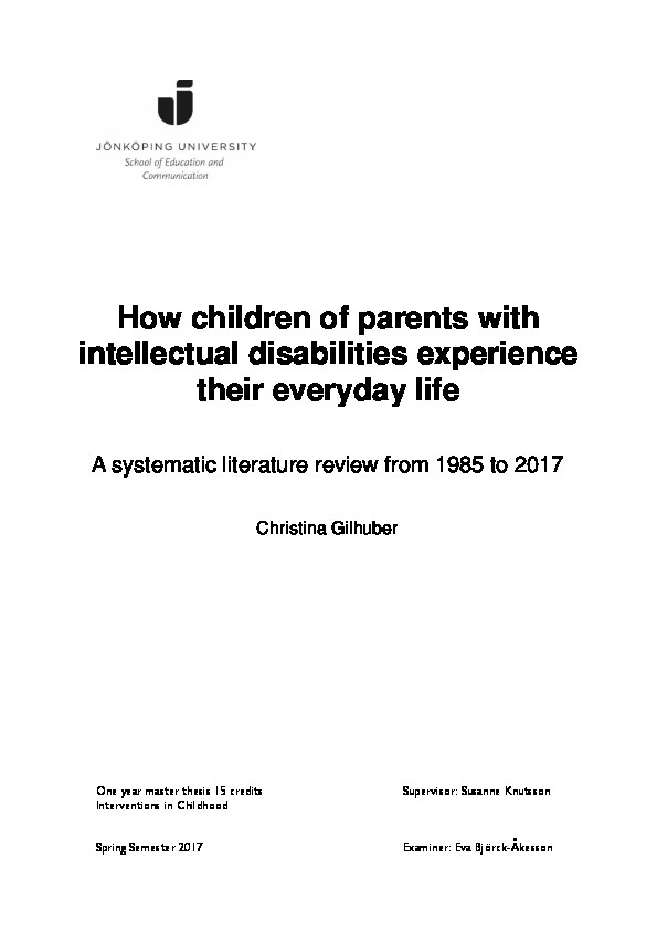 How Children of Parents with intellectual disabilities experience their everyday Life 