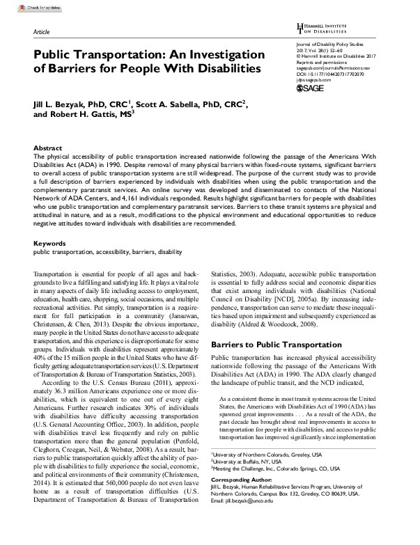 Public Transportation: An Investigation Of Barriers for People with Disabilities  