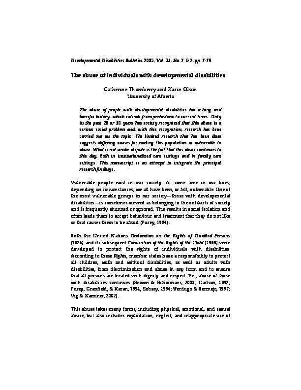The abuse of individuals with developmental disabilities   