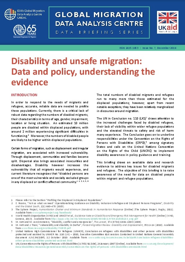 Disability and unsafe migration: Data and policy, understanding the evidence  