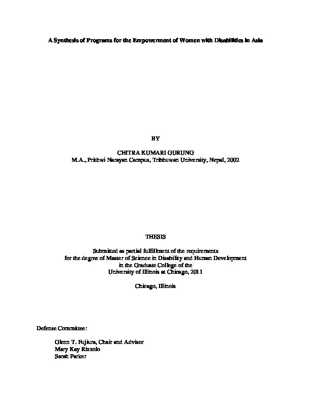 A Synthesis of Programs for Empowerment of Women with Disabilities in Asia 