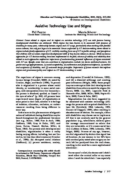 Assistive Technology use and Stigma  