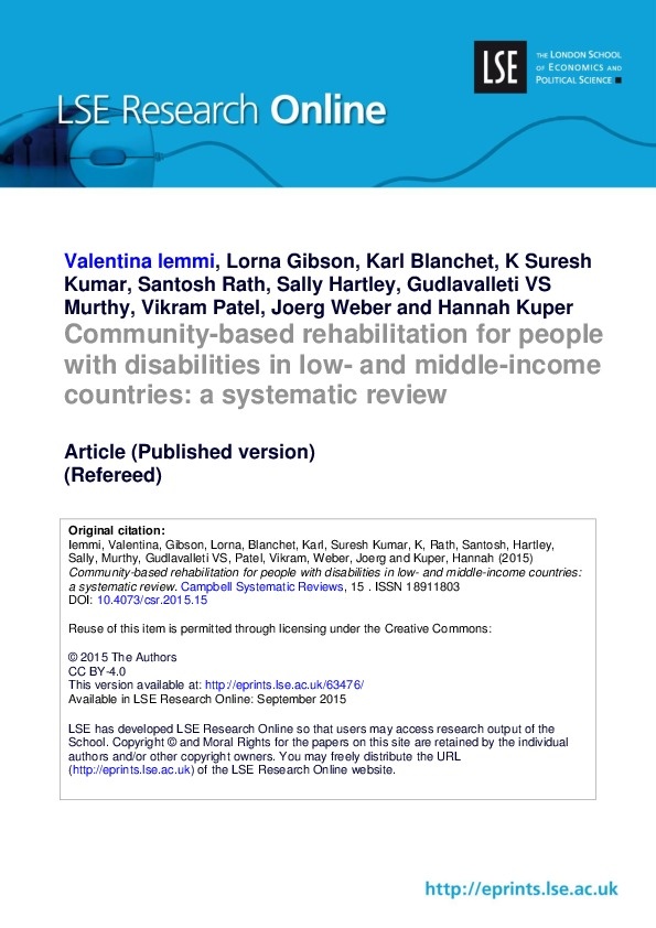 Community-based Rehabilitation for People With Disabilities in Low- and Middle-income Countries: A Systematic Review