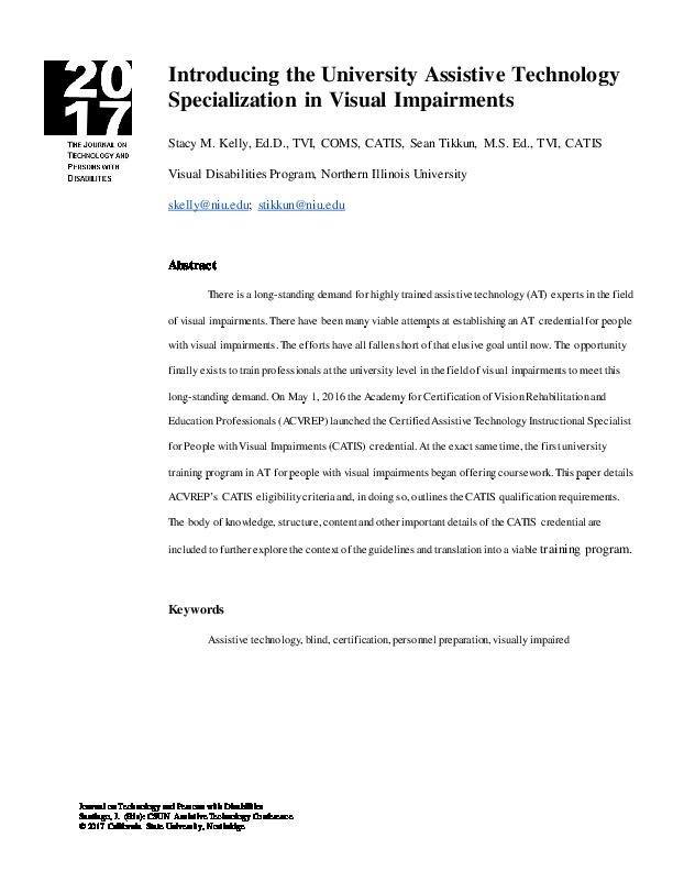 Introducing the University Assistive Technology Specialization in Visual impairments 