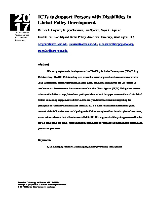 ICTs to Support Persons with Disabilities in Global Policy Development