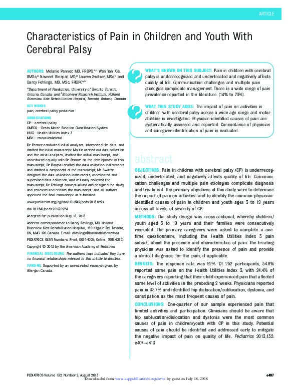 Characteristics of pain in Children and Youth with Cerebral palsy  
