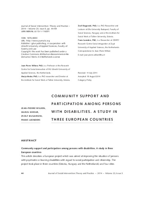 Community Support and participation among persons with disabilities. A study in three European Countries 