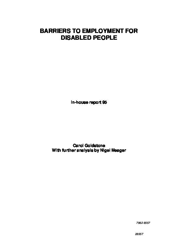Barriers to Employment for Disabled People  