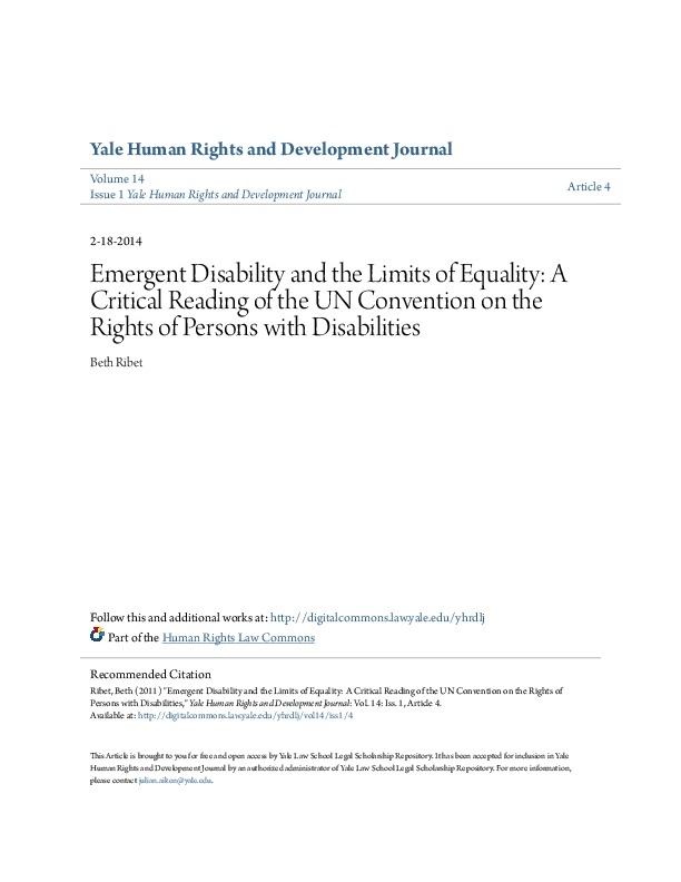 Emergent Disability and the Limit of Equality: A Critical Reading of the UN Convention of the rights of Persons with Disabilities 