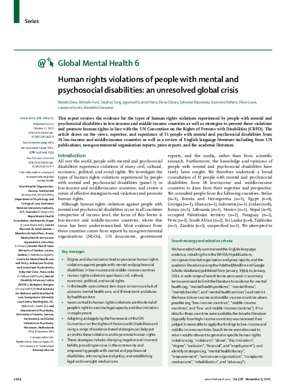 Human Rights Violation of people with mental and psychological disabilities: unresolved global crisis 