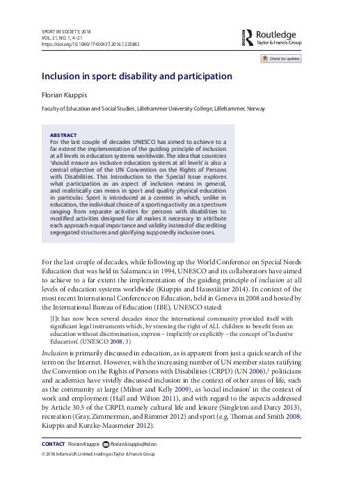 inclusion in Sport: Disability and Participation 