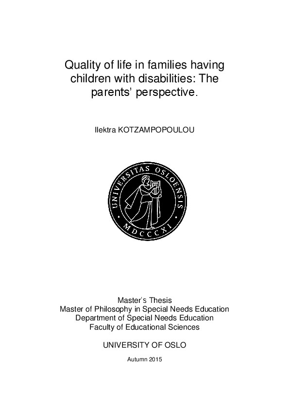 Quality of Life in Families having Children with Disabilities: The Parents Perspective 