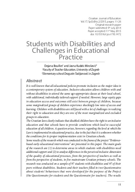 Students with Disabilities and Challenges in Educational Practice 