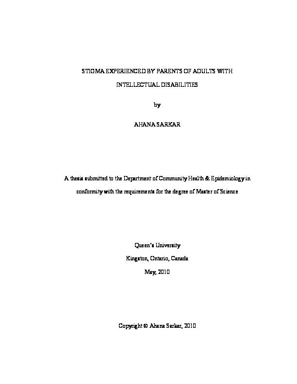 Stigma Experienced by Parents of Adults with Intellectual Disabilities 
